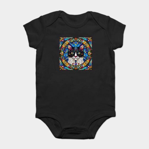 Stained Glass Cat Art Baby Bodysuit by JessArty